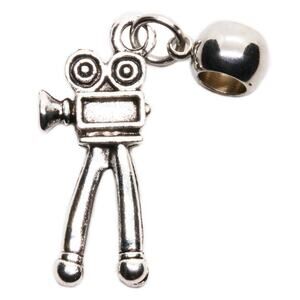 Vintage Film Camera Charm Bead Pendant, Silver Tone Tripod Design Bead